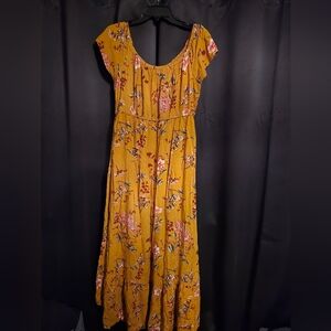 Indigo Rose Mustard Yellow Floral Maxi Dress | Button Front | Size L